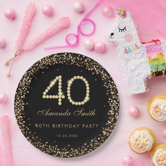 Glam Gold Diamonds 40th Birthday Party Paper Plate Pappteller (Party)