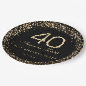 Glam Gold Diamonds 40th Birthday Party Paper Plate Pappteller (Schrägansicht)
