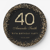 Glam Gold Diamonds 40th Birthday Party Paper Plate Pappteller (Vorderseite)
