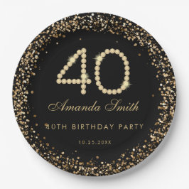 Glam Gold Diamonds 40th Birthday Party Paper Plate Pappteller