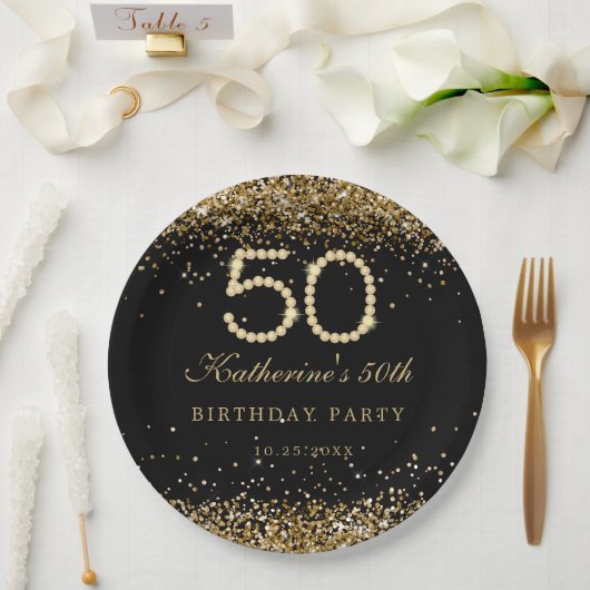 Glam Gold Diamonds 50th Birthday Party Paper Plate Pappteller (Hochzeit)