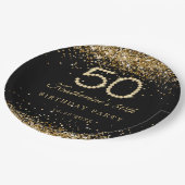 Glam Gold Diamonds 50th Birthday Party Paper Plate Pappteller (Schrägansicht)