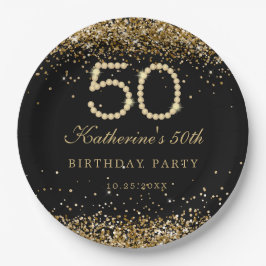 Glam Gold Diamonds 50th Birthday Party Paper Plate Pappteller