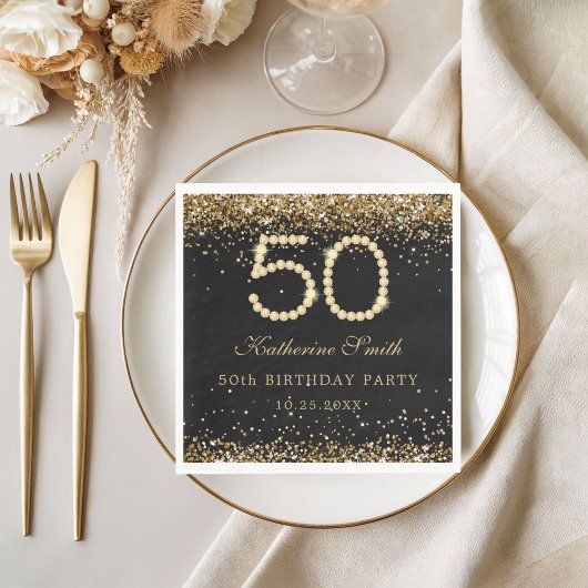 Glam Gold Diamonds 50th Birthday Party Serviette