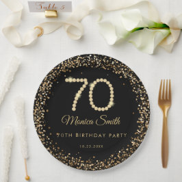 Glam Gold Diamonds 70th Birthday Party Paper Plate Pappteller