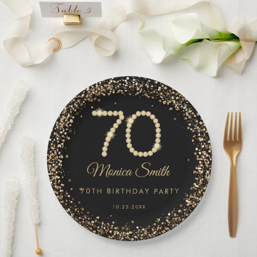 Glam Gold Diamonds 70th Birthday Party Paper Plate Pappteller (Hochzeit)