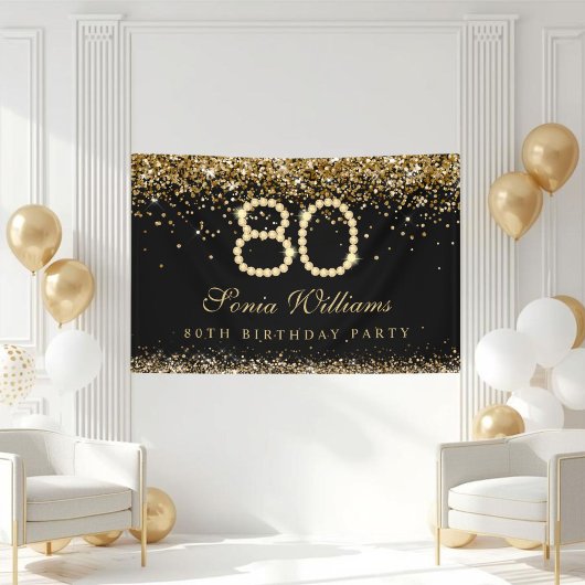 Glam Gold Diamonds 80th Birthday Party Banner