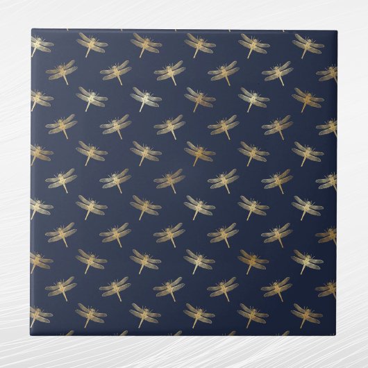 Glam Gold Dragonflies Navy Blue Fliese