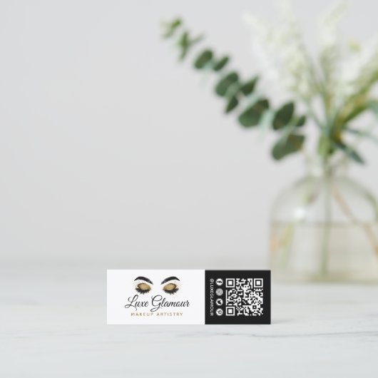 Glam Gold Eye Lashes Brow Beauty Bar Termin Mini Visitenkarte (Stehend Vorderseite)