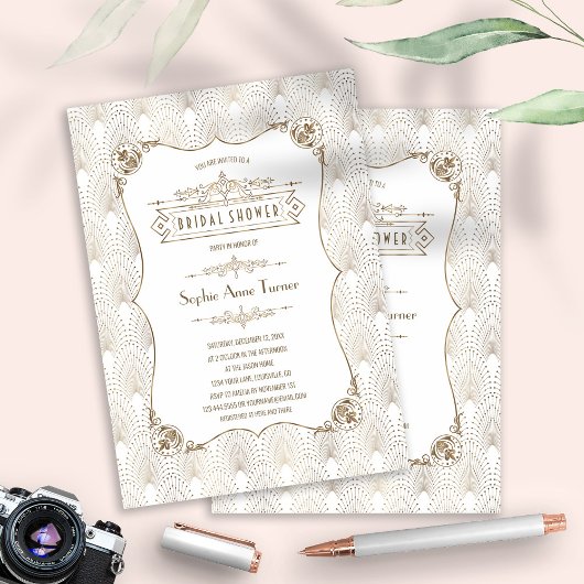 Glam Gold Fleur-de-lis Roaring 20er Brautparty Einladung
