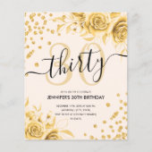 Glam Gold Floral Glitzer 30. Geburtstag Flyer (Vorne)