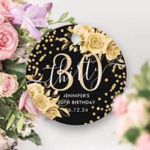 Glam Gold Floral Glitzer 30. Geburtstag Schwarz