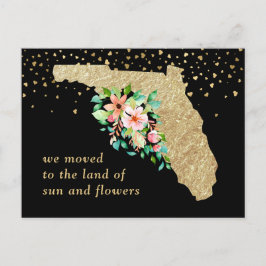 Glam Gold Florida Map Floral Moving Ankündigungspostkarte