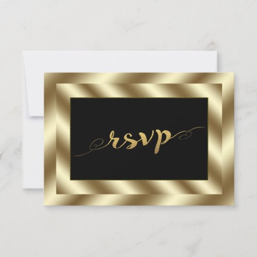 Glam Gold Foil and Black Wedding RSVP Karte (Vorderseite)