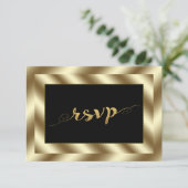 Glam Gold Foil and Black Wedding RSVP Karte (Stehend Vorderseite)