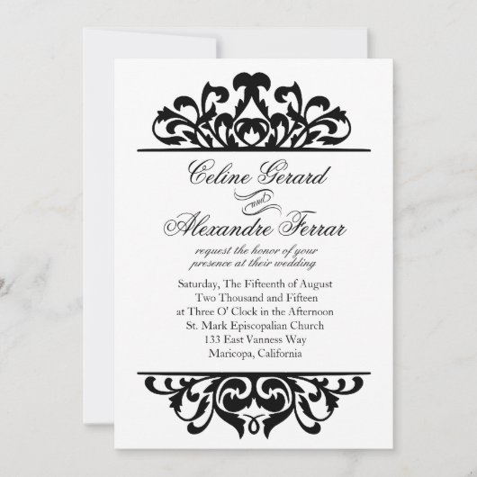 Glam Gold Foil Blüh Wedding | Schwarz Einladung (Vorderseite)