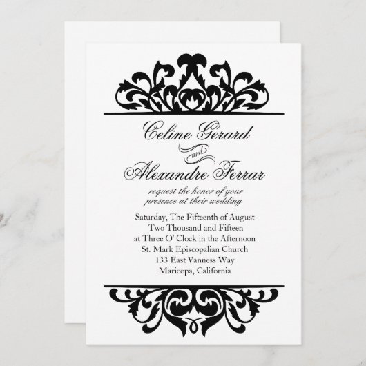 Glam Gold Foil Blüh Wedding | Schwarz Einladung (Vorne/Hinten)