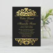 Glam Gold Foil Blüh Wedding | Schwarzes Gold Einladung (Stehend Vorderseite)