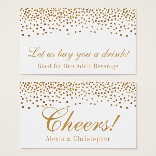 Glam Gold Foil Confetti Dots Wedding Drinks Ticket (Vorne & Hinten)