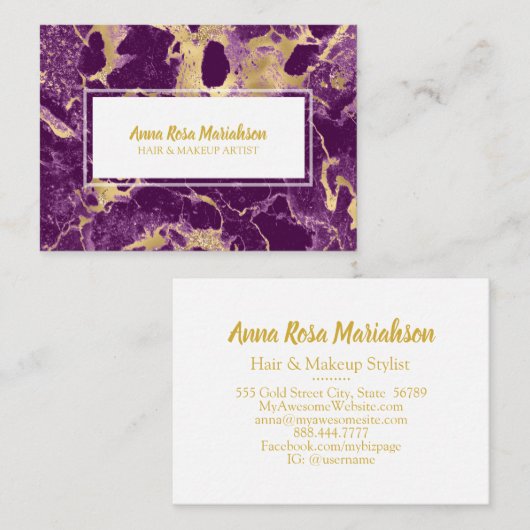 *~* Glam Gold Foil Lila Marmor Popular Chic Visitenkarte (Vorne/Hinten)