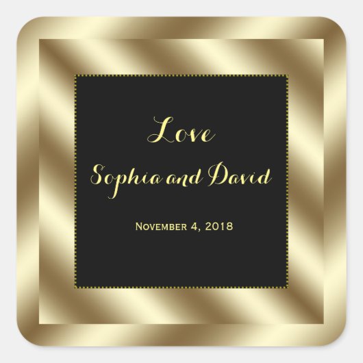 Glam Gold Foil und Black Wedding Custom Quadratischer Aufkleber (Vorderseite)