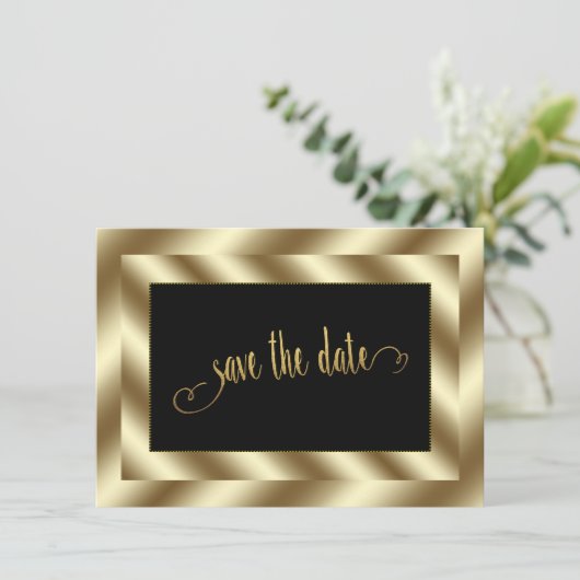 Glam Gold Foil und Black Wedding speichern das Dat Einladung (Stehend Vorderseite)