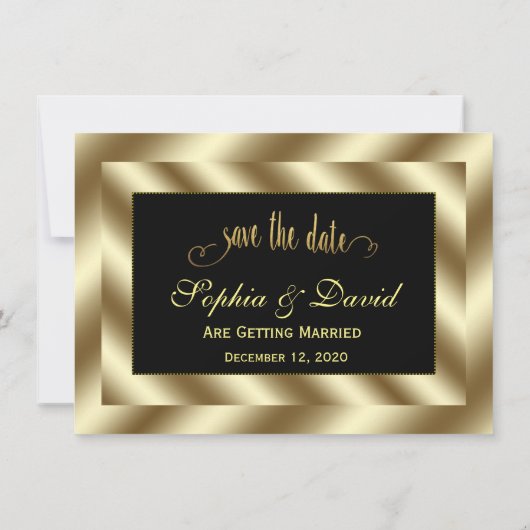 Glam Gold Foil und Black Wedding speichern das Dat Einladung (Rückseite)