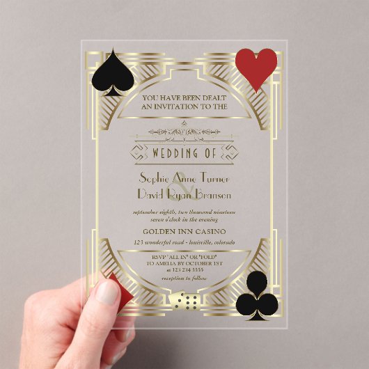 Glam Gold Frame Casino Las Vegas Poker Wedding Acryleinladungen (Insitu (Handheld))
