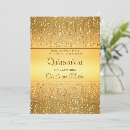 Glam Gold Frame Quinceanera Einladung (Stehend Vorderseite)