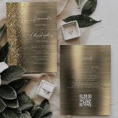 Glam Gold gebürstete Metall-QR-Code-Hochzeit Einladung