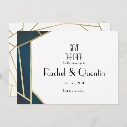 Glam Gold Geometric Art Deco Hochzeit speichern Da Save The Date (Vorne/Hinten)