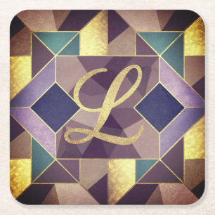 Glam Gold Geometrische Formen L Monogramm Set Rechteckiger Pappuntersetzer