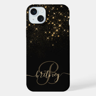 Glam Gold Glitter Diamant Glanz Elegantes Monogram iPhone 15 Plus Hülle