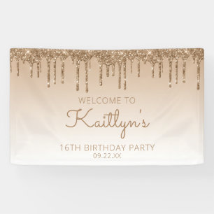 Glam Gold Glitter Drip 16. Geburtstagsfeier Banner