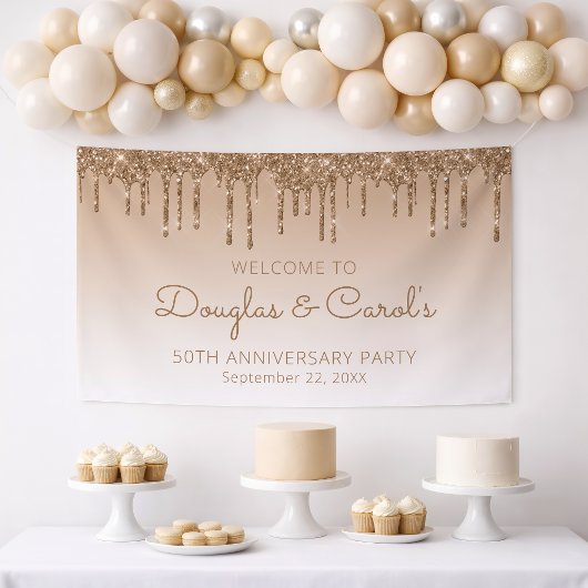 Glam Gold Glitter Drip 50. Jubiläumsfeier Banner