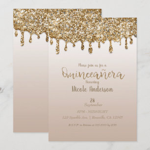 Glam Gold Glitter Drip Quinceañera 15. Geburtstag Einladung