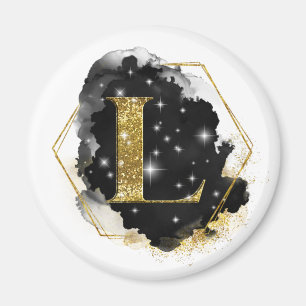 Glam Gold Glitter L Monogramm-Magnet Magnet