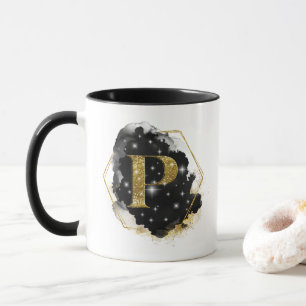 Glam Gold Glitter P Monogramm Tasse