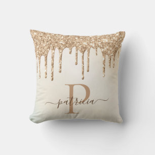 Glam Gold Glittertropfen Elegantes Monogramm Kissen