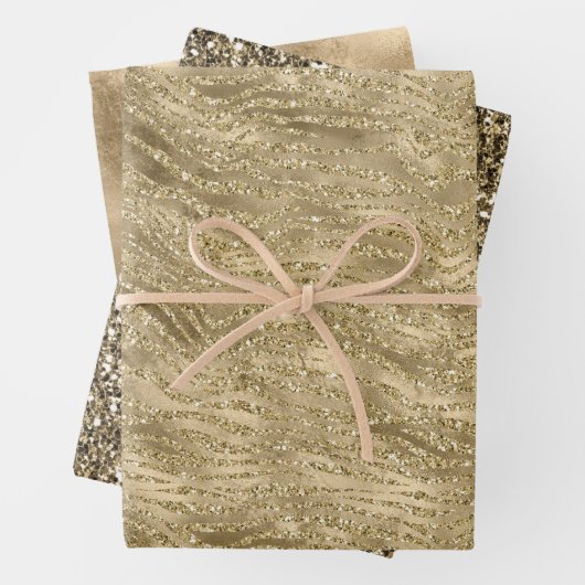 Glam Gold Glitz Glitzer Zebra Print Geschenkpapier Set (Beispiel)