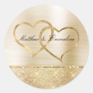 Glam Gold Glitz Sparkle Hearts Wedding Runder Aufkleber