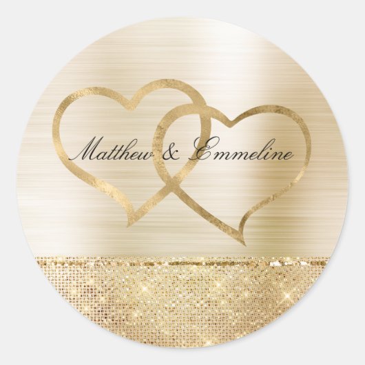 Glam Gold Glitz Sparkle Hearts Wedding Runder Aufkleber (Vorderseite)
