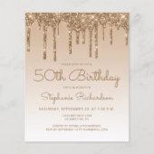Glam Gold Glitzer 50. Geburtstag Einladung (Vorderseite)