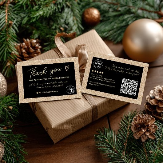 Glam Gold Glitzer Black Order Logo danke Visitenkarte