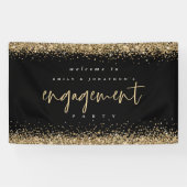 Glam Gold Glitzer Black Welcome Engagement Party Banner (Horizontal)