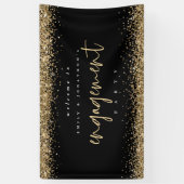 Glam Gold Glitzer Black Welcome Engagement Party Banner (Vertikal)