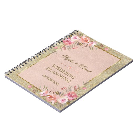 Glam Gold Glitzer Blush Bloral Wedding Planner Notizblock (Linke Seite)
