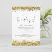 Glam Gold Glitzer Borders Script QR Code Hochzeit Einladung (Stehend Vorderseite)