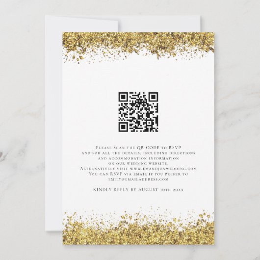 Glam Gold Glitzer Borders Script QR Code Hochzeit Einladung (Rückseite)