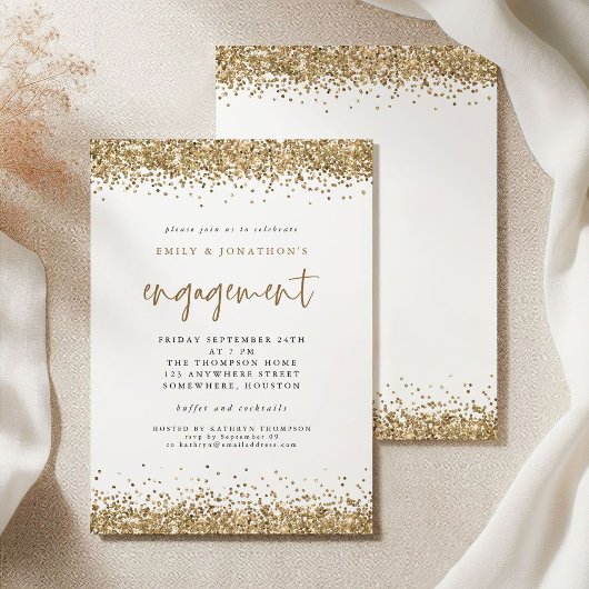 Glam Gold Glitzer Borders Verlobung Einladung